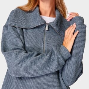 Sweaty Betty Restful Boucle Half Zip Sweater In Steel Blue Cotton Sz S